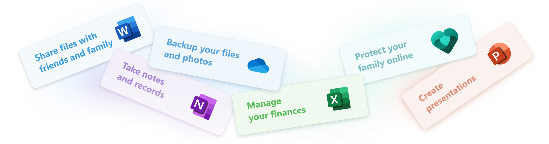 Iconos que representan algunas de las aplicaciones gratuitas disponibles con Office gratis